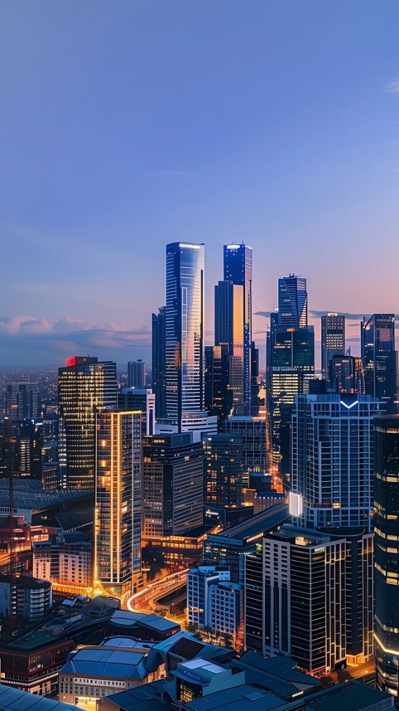 City skyline at dusk